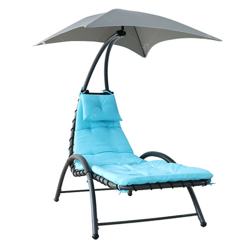 Outdoor Steel Single Chaise Lounge Chair Beach Chair Swimming Pool Sun Lounger with Canopy Shade