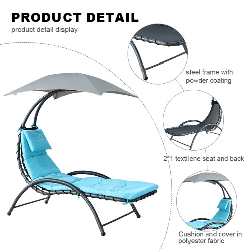 Outdoor Steel Single Chaise Lounge Chair Beach Chair Swimming Pool Sun Lounger with Canopy Shade