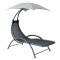 Outdoor Steel Single Chaise Lounge Chair Beach Chair Swimming Pool Sun Lounger with Canopy Shade
