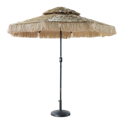 Garden Umbrella 2.5 Meter Two Layer Synthetic Thatch Roof Outdoor with Thatch Grass Beach Thatched Umbrella