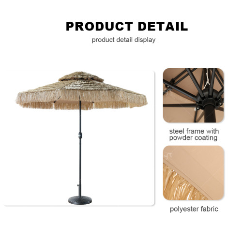 Garden Umbrella 2.5 Meter Two Layer Synthetic Thatch Roof Outdoor with Thatch Grass Beach Thatched Umbrella