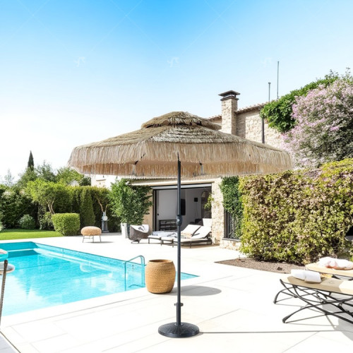 Garden Umbrella 2.5 Meter Two Layer Synthetic Thatch Roof Outdoor with Thatch Grass Beach Thatched Umbrella