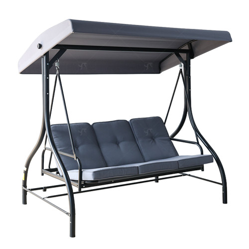 3 Seater Canopy Swing Chair Porch / Heavy Duty 2 in 1 Garden Bench Lounger Bed withMetalFrame,Removable Cushion Outdoor swing
