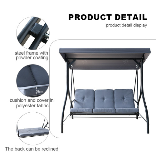 3 Seater Canopy Swing Chair Porch / Heavy Duty 2 in 1 Garden Bench Lounger Bed withMetalFrame,Removable Cushion Outdoor swing