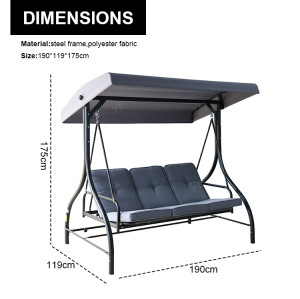 3 Seater Canopy Swing Chair Porch / Heavy Duty 2 in 1 Garden Bench Lounger Bed withMetalFrame,Removable Cushion Outdoor swing