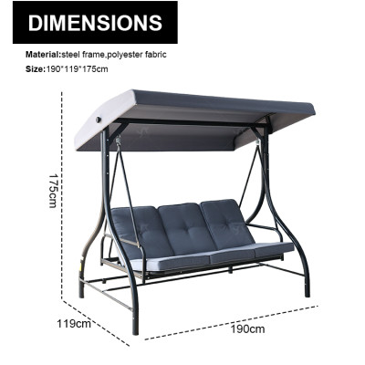 3 Seater Canopy Swing Chair Porch / Heavy Duty 2 in 1 Garden Bench Lounger Bed withMetalFrame,Removable Cushion Outdoor swing