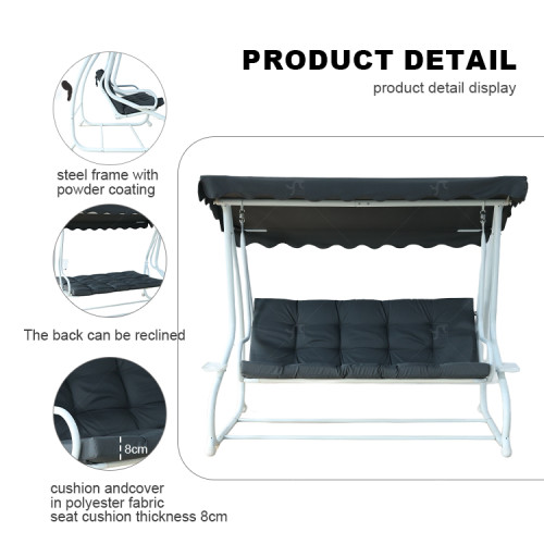 3 Person Outdoor Garden Steel Frame Deluxe Leisure Swing Lawn Furniture with Canopy Modern Steel Metal Three Seat Swing Chair