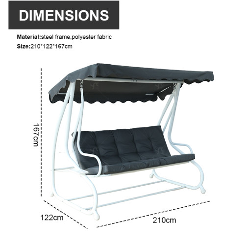 3 Person Outdoor Garden Steel Frame Deluxe Leisure Swing Lawn Furniture with Canopy Modern Steel Metal Three Seat Swing Chair