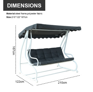 3 Person Outdoor Garden Steel Frame Deluxe Leisure Swing Lawn Furniture with Canopy Modern Steel Metal Three Seat Swing Chair
