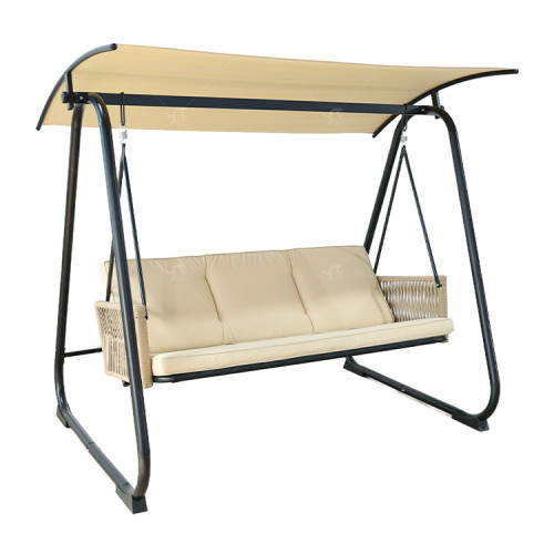 3 Person Outdoor Garden Steel Frame Deluxe Leisure Swing Lawn Furniture with Canopy Modern Steel Metal Three Seat Swing Chair