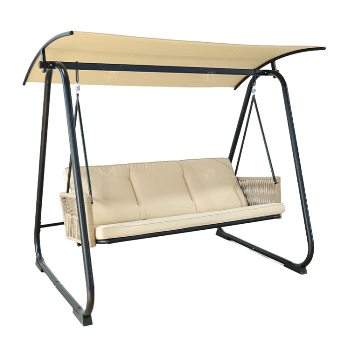 3 Person Outdoor Garden Steel Frame Deluxe Leisure Swing Lawn Furniture with Canopy Modern Steel Metal Three Seat Swing Chair