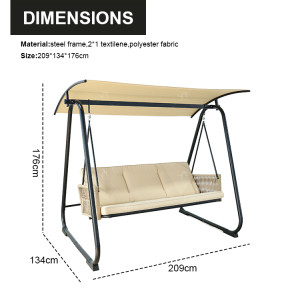 3 Person Outdoor Garden Steel Frame Deluxe Leisure Swing Lawn Furniture with Canopy Modern Steel Metal Three Seat Swing Chair