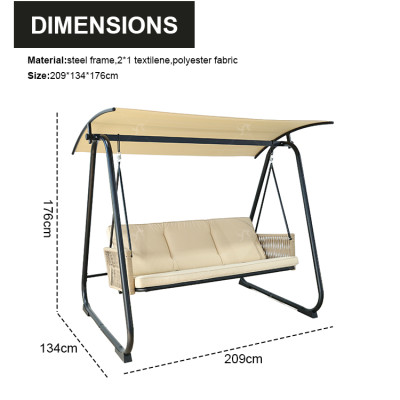 3 Person Outdoor Garden Steel Frame Deluxe Leisure Swing Lawn Furniture with Canopy Modern Steel Metal Three Seat Swing Chair