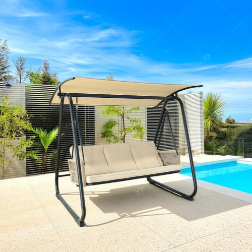 3 Person Outdoor Garden Steel Frame Deluxe Leisure Swing Lawn Furniture with Canopy Modern Steel Metal Three Seat Swing Chair