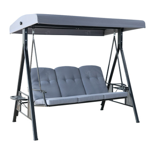 Modern Steel Metal Three Seat Swing Chair Outdoor Garden Patio Furniture 3-4 People Seating Garden Swing Chair  with Cushion
