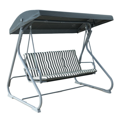 New Design Stripe Pattern Outdoor Patio Swings iron Frame Modern Swing Chair with Canopy Outdoor Use Garden Furniture