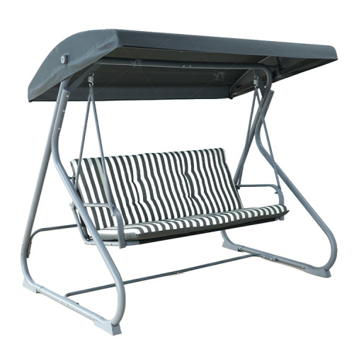 New Design Stripe Pattern Outdoor Patio Swings iron Frame Modern Swing Chair with Canopy Outdoor Use Garden Furniture