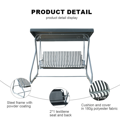 New Design Stripe Pattern Outdoor Patio Swings iron Frame Modern Swing Chair with Canopy Outdoor Use Garden Furniture