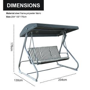 New Design Stripe Pattern Outdoor Patio Swings iron Frame Modern Swing Chair with Canopy Outdoor Use Garden Furniture