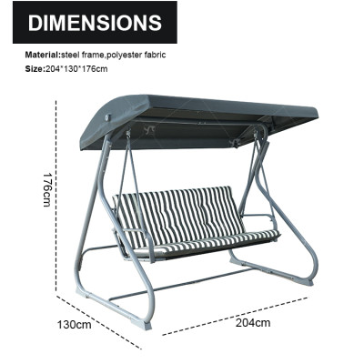New Design Stripe Pattern Outdoor Patio Swings iron Frame Modern Swing Chair with Canopy Outdoor Use Garden Furniture