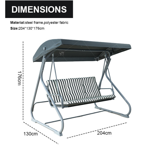 New Design Stripe Pattern Outdoor Patio Swings iron Frame Modern Swing Chair with Canopy Outdoor Use Garden Furniture