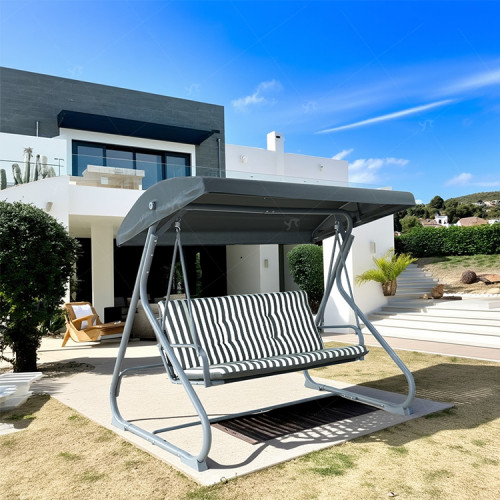 New Design Stripe Pattern Outdoor Patio Swings iron Frame Modern Swing Chair with Canopy Outdoor Use Garden Furniture