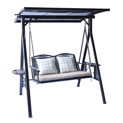 New Design Stripe Pattern Outdoor 2 Seaters Swings iron Frame Modern Swing Chair with Canopy Outdoor Use Garden Furniture