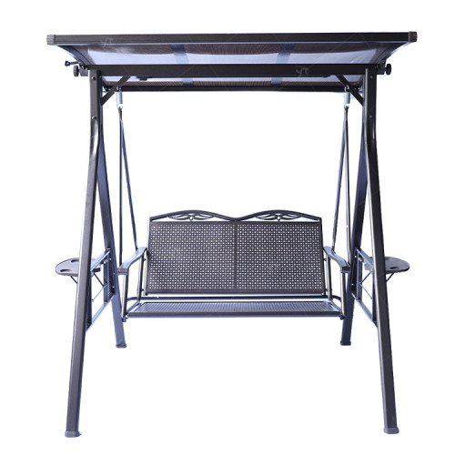 New Design Stripe Pattern Outdoor 2 Seaters Swings iron Frame Modern Swing Chair with Canopy Outdoor Use Garden Furniture