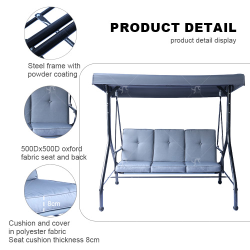 Outdoor 3-Seat Garden Swing Chair Patio Swings Multi-functional Swing Bed With Comfortable Cushion and Adjustable canopy