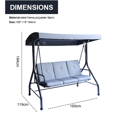 Outdoor 3-Seat Garden Swing Chair Patio Swings Multi-functional Swing Bed With Comfortable Cushion and Adjustable canopy