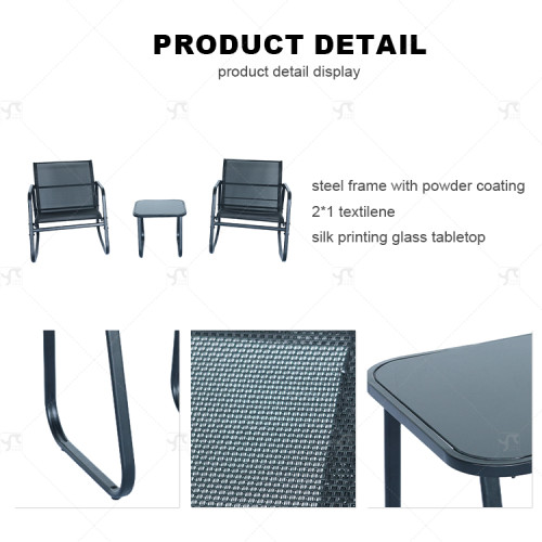 Modern  Qutdoor Bistro Set Fabric Chair and lron Table for Patio Bedroom or Living Room Steel Frame Chair Set with Coffee Table
