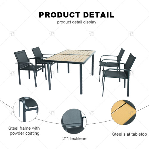 Teslin Outdoor Modern Hot Selling Good Quality  Garden 5 Pcs Table and Chair Set Steel Patio Furniture for Hotels and Courtyards