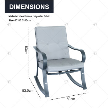 3Piece Outdoor Patio Furniture Set Garden Courtyard Leisure Table and Rocking Chair Set with Thickened Cushion