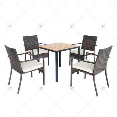 Modern Outdoor Rattan Patio Garden Steel Outdoor Furniture Garden Dining Sets Rattan Dining Chair Dining Table Set