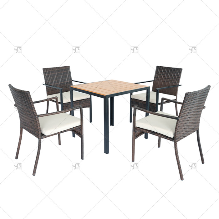 Modern Outdoor Rattan Patio Garden Steel Outdoor Furniture Garden Dining Sets Rattan Dining Chair Dining Table Set