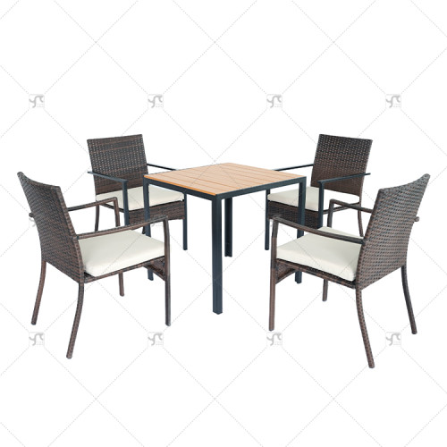 Modern Outdoor Rattan Patio Garden Steel Outdoor Furniture Garden Dining Sets Rattan Dining Chair Dining Table Set