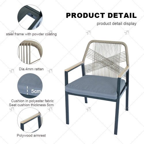 Popular Garden Furniture Rattan Dining Chair with Armrests with Cushion