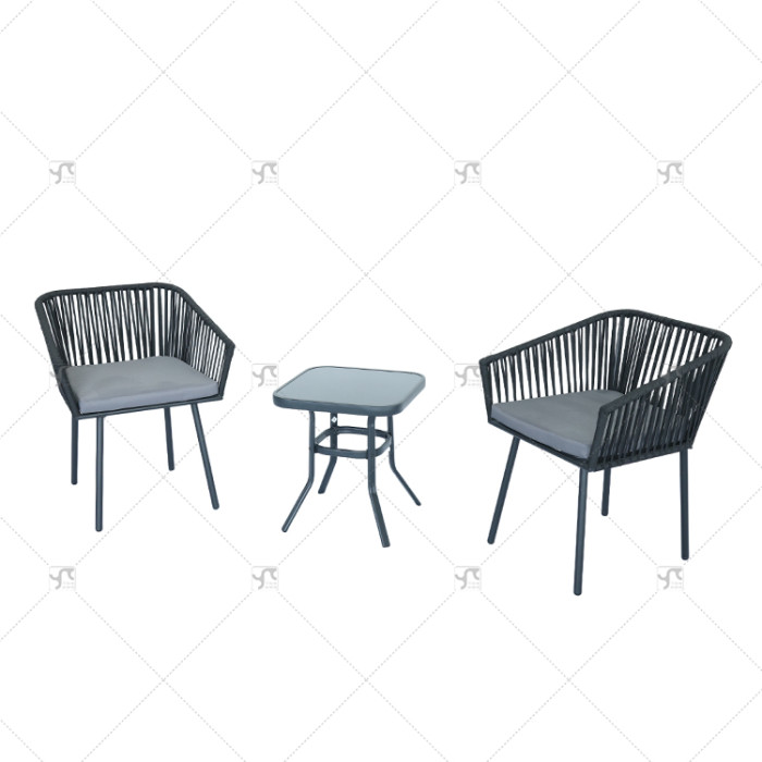Modern steel Rattan Rope Woven Hotel Resort Patio Dining Chairs Outdoor Garden Furniture table and chair  Set of 3