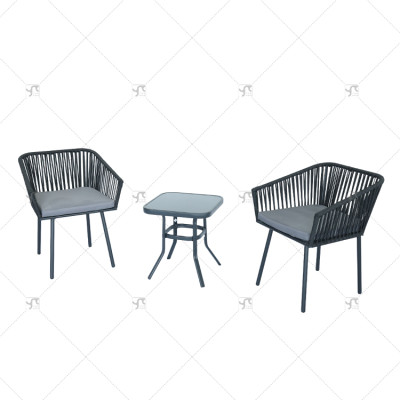 Modern steel Rattan Rope Woven Hotel Resort Patio Dining Chairs Outdoor Garden Furniture table and chair  Set of 3