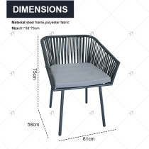 Modern steel Rattan Rope Woven Hotel Resort Patio Dining Chairs Outdoor Garden Furniture table and chair  Set of 3