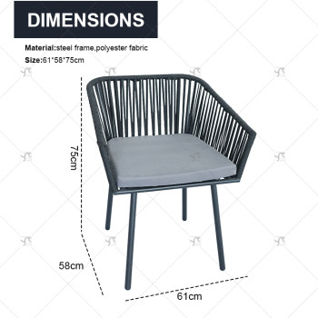 Modern steel Rattan Rope Woven Hotel Resort Patio Dining Chairs Outdoor Garden Furniture table and chair  Set of 3