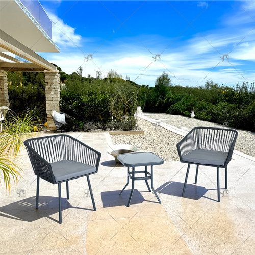 Modern steel Rattan Rope Woven Hotel Resort Patio Dining Chairs Outdoor Garden Furniture table and chair  Set of 3