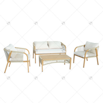 Modern Hot Selling 4Piece Steel Sofa Set of 4 Rattan with Armchair and Metal Coffee Table for Outdoor Courtyard Furniture