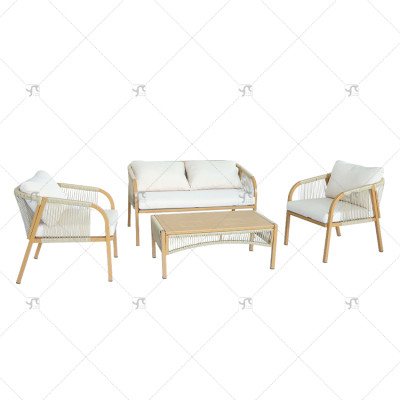 Modern Hot Selling 4Piece Steel Sofa Set of 4 Rattan with Armchair and Metal Coffee Table for Outdoor Courtyard Furniture