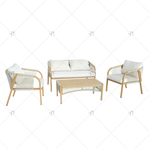 Modern Hot Selling 4Piece Steel Sofa Set of 4 Rattan with Armchair and Metal Coffee Table for Outdoor Courtyard Furniture