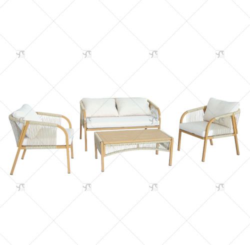 Modern Hot Selling 4Piece Steel Sofa Set of 4 Rattan with Armchair and Metal Coffee Table for Outdoor Courtyard Furniture