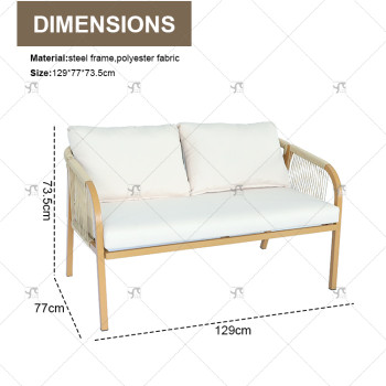 Modern Hot Selling 4Piece Steel Sofa Set of 4 Rattan with Armchair and Metal Coffee Table for Outdoor Courtyard Furniture