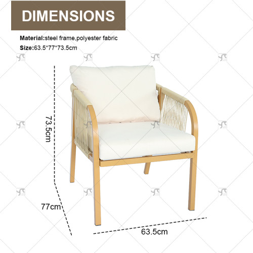 Modern Hot Selling 4Piece Steel Sofa Set of 4 Rattan with Armchair and Metal Coffee Table for Outdoor Courtyard Furniture