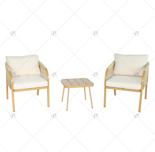 Modern steel Rattan Rope Woven Hotel Resort Patio Dining Chairs Outdoor Garden Furniture table and chair  Set of 3