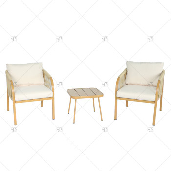 Modern steel Rattan Rope Woven Hotel Resort Patio Dining Chairs Outdoor Garden Furniture table and chair  Set of 3